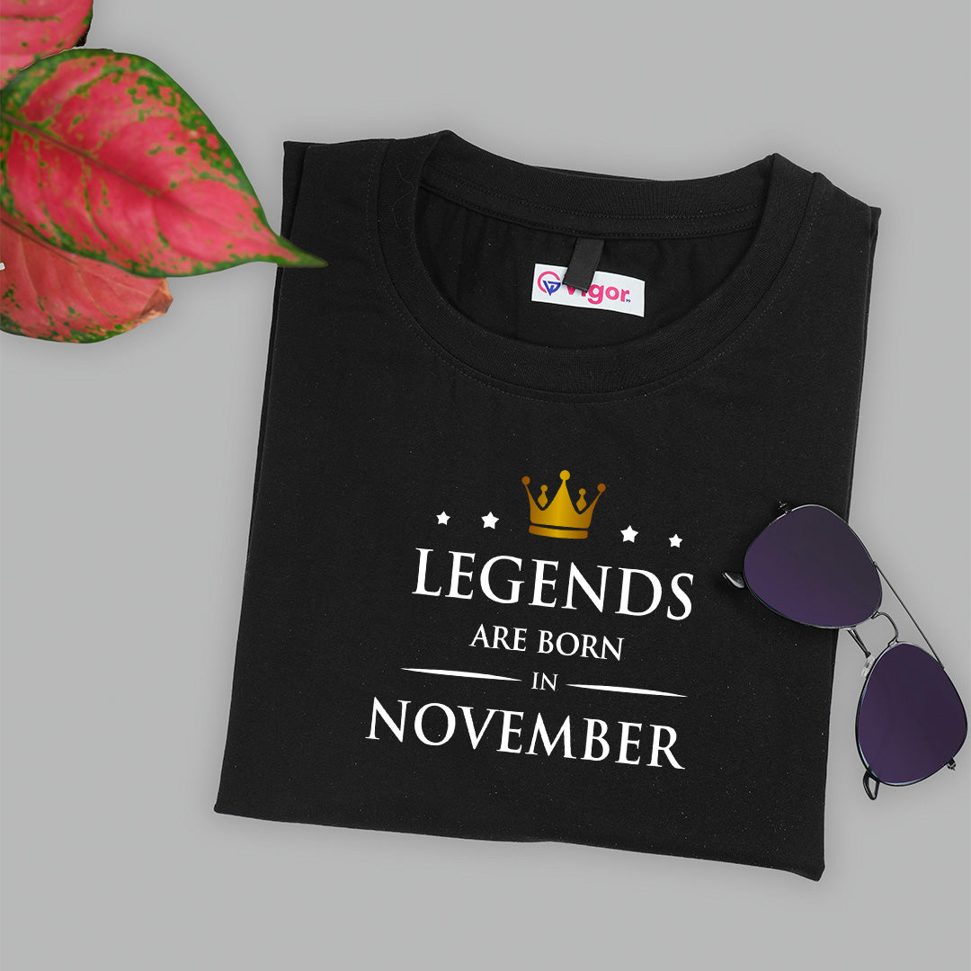 Legends Are Born In November | Birthday T-Shirt Black