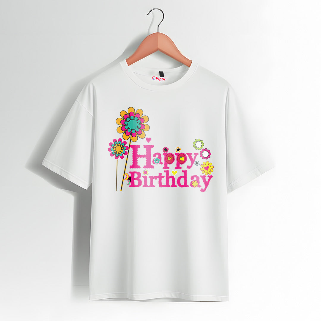 Floral Happy Birthday T-Shirt – Cute Birthday Tee for Women & Girls