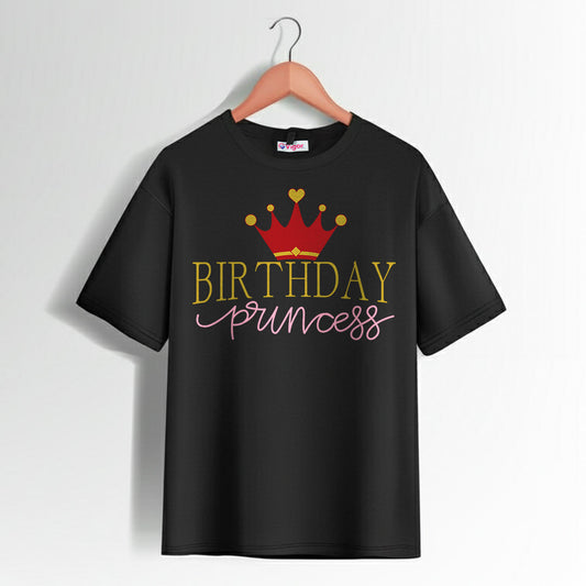 Birthday Princess T-Shirt with golden crown and stylish lettering design