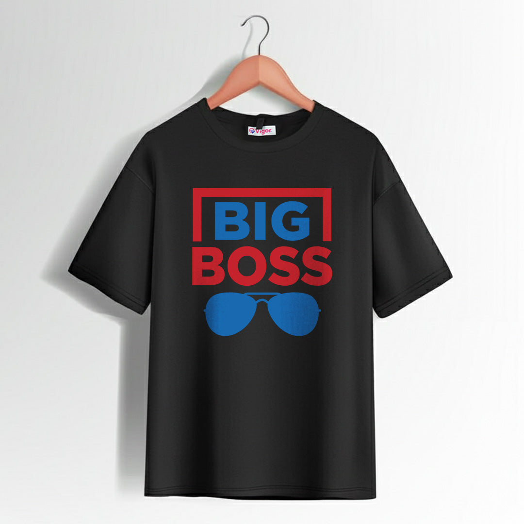 Black Big Boss Printed T-Shirt with bold white lettering design for confident men