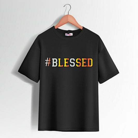 Black #Blessed T-Shirt with motivational text design for faith and gratitude lovers