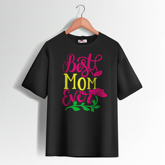 Black Best Mom Ever T-Shirt with floral graphic design perfect for moms and Mother’s Day