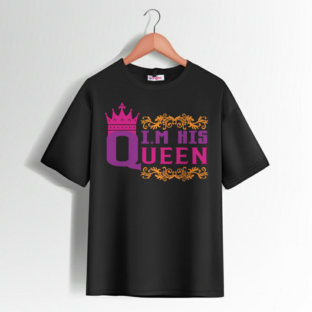 Black I’m His Queen T-Shirt with crown design for matching couple wear