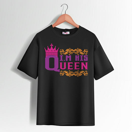Black I’m His Queen T-Shirt with crown design for matching couple wear