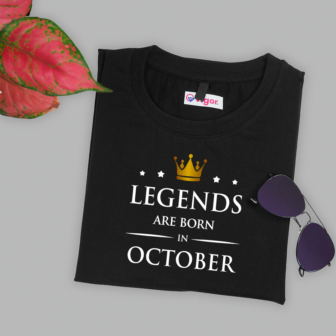 Legends Are Born In October T-Shirt | Birthday T-Shirt Black