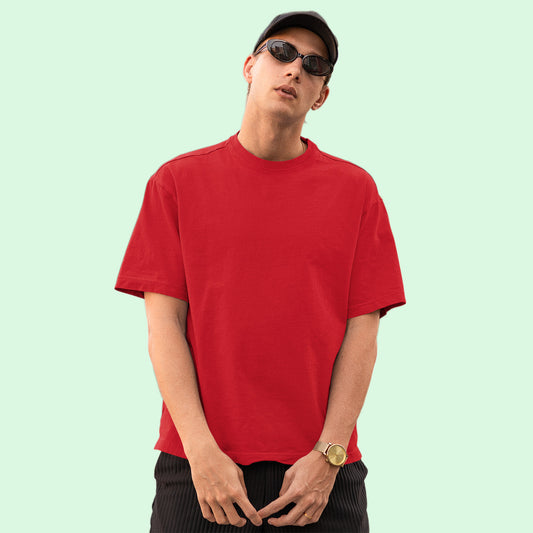 Unisex- Plain Premuim Over Sized T-Shirts Red - VIGOR99