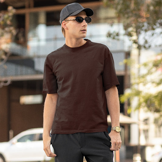 Unisex- Plain Premuim Over Sized T-Shirts Brown - VIGOR99