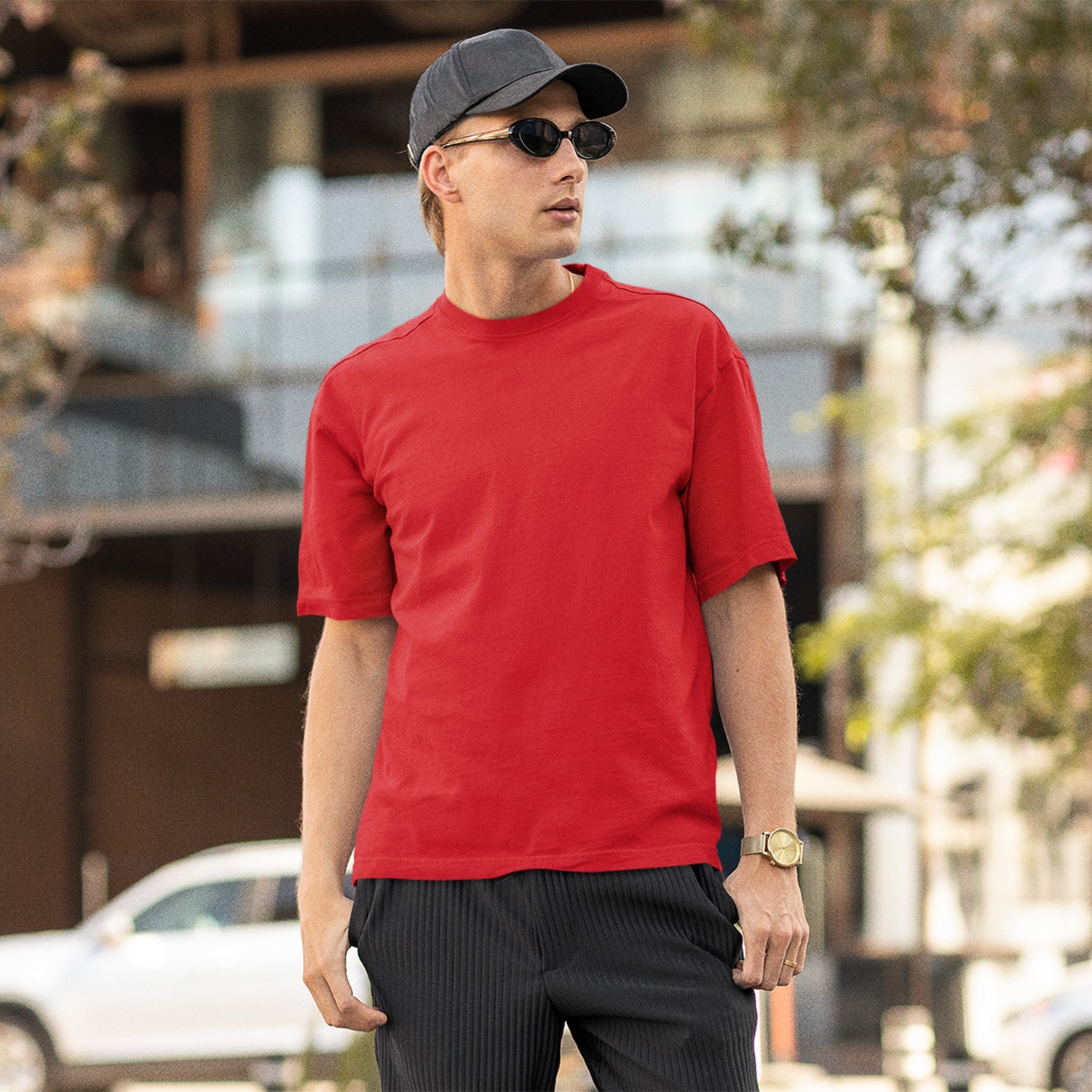 Unisex- Plain Premuim Over Sized T-Shirts Red - VIGOR99