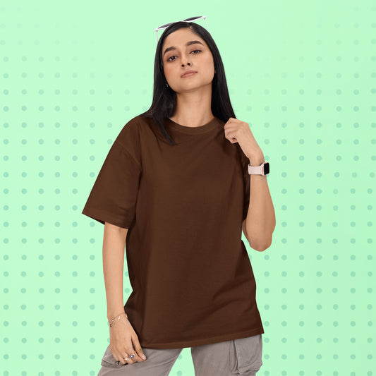 Unisex- Plain Premuim Oversized T-Shirts Brown - VIGOR99