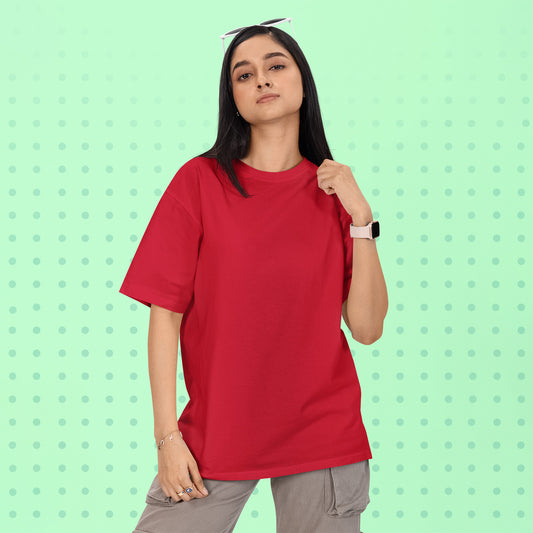 Unisex- Plain Premuim Oversized T-Shirts Red - VIGOR99