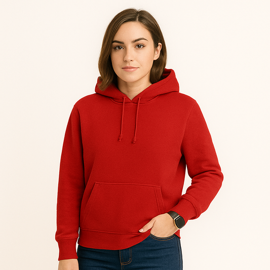 Regular Fit Plain Premium Hoodies - Unisex Red - VIGOR99